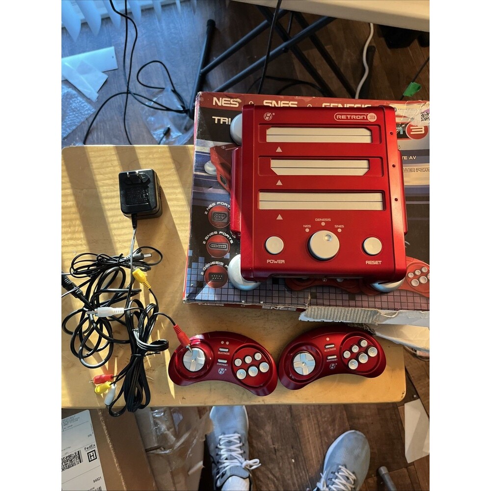 Retron 3 HD Console Bundle Tested Red w/ Cords Wireless Av Adaptor SNES NES Sega
